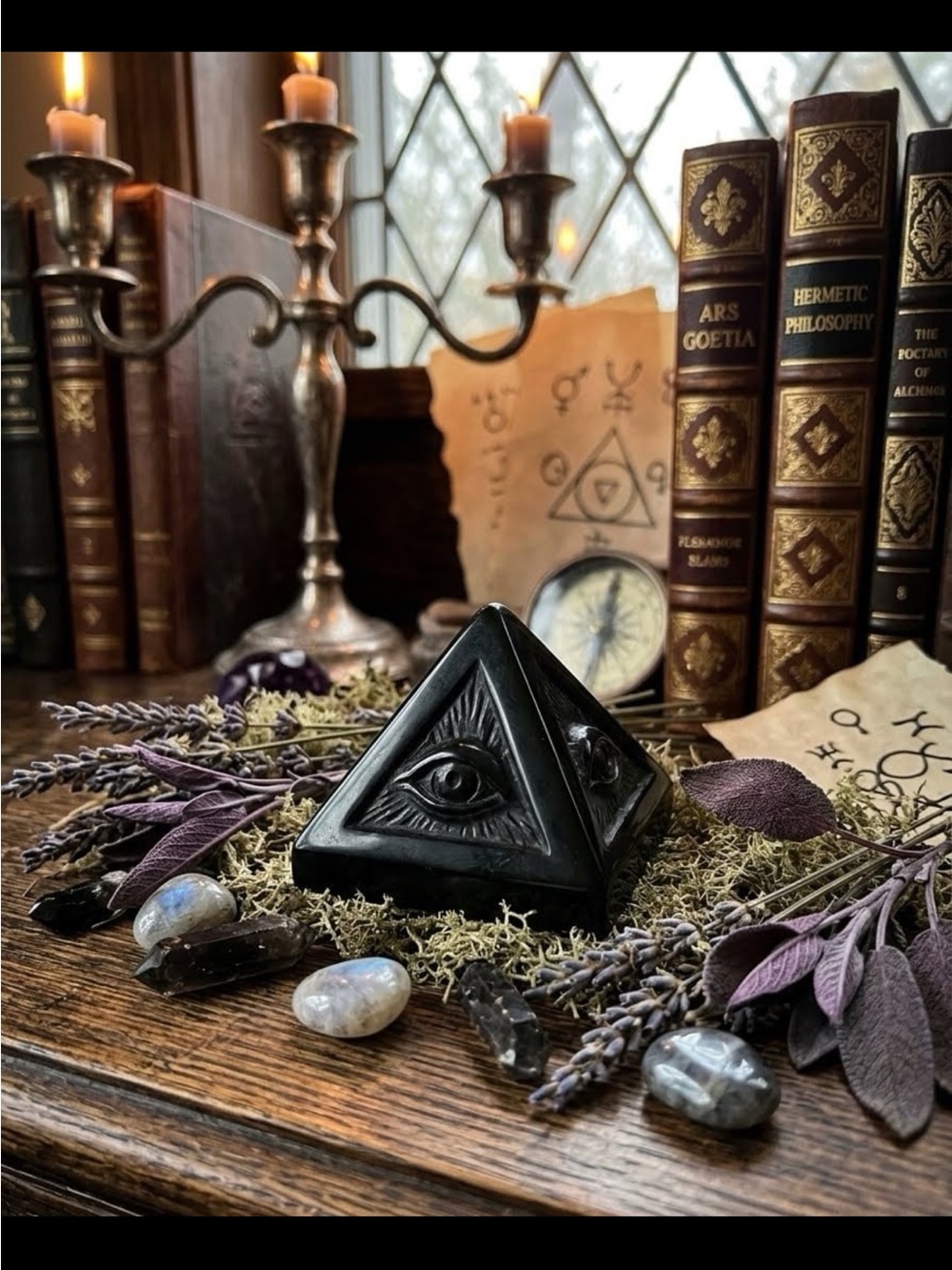 Black Obsidian Pyramid Eye Decorative Sculpture - Home Accents
